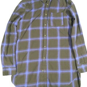 Men's H&M Longline Blue and Black Plaid Casual Shirt